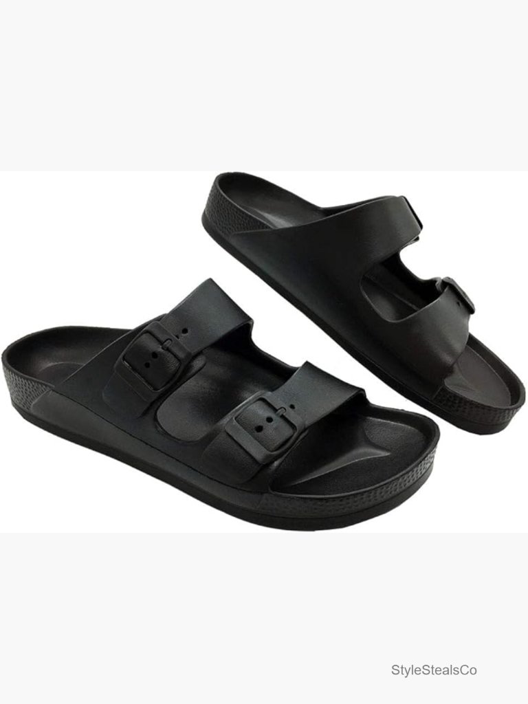 Adjustable Double Buckle Slide Sandals Comfort Footbed Thong